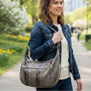 Pinky leather Brown Snake Print Shoulder Bag